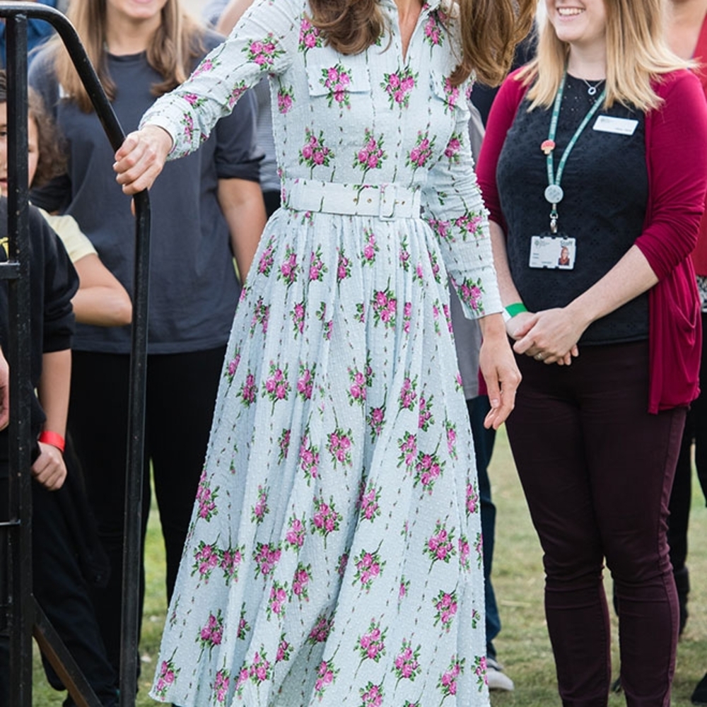 Emilia Wickstead Blue Pleated Sundress with Bishop Sleeves